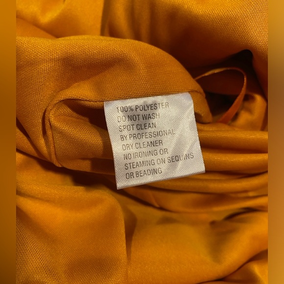 NWT Ieena for MacDuggal 26927 High Neckline Tea Length Dress in Marigold - Picture 7 of 7